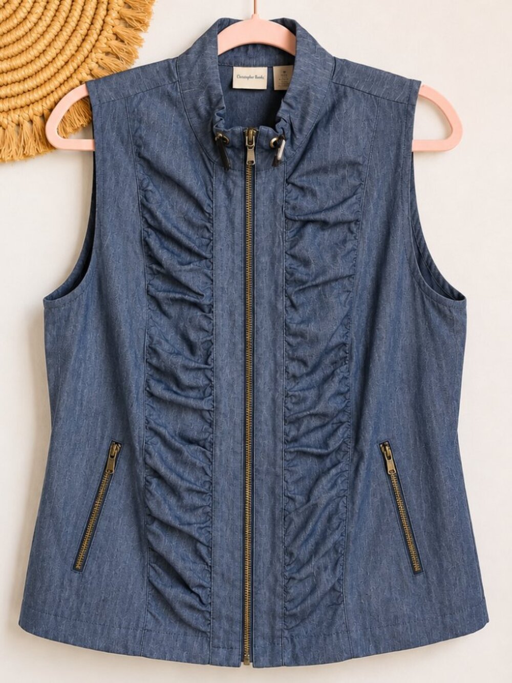 Chico's Zenergy Neema Indigo Ruched Zip Front Athletic Travel Vest SZ Medium - Picture 2 of 10
